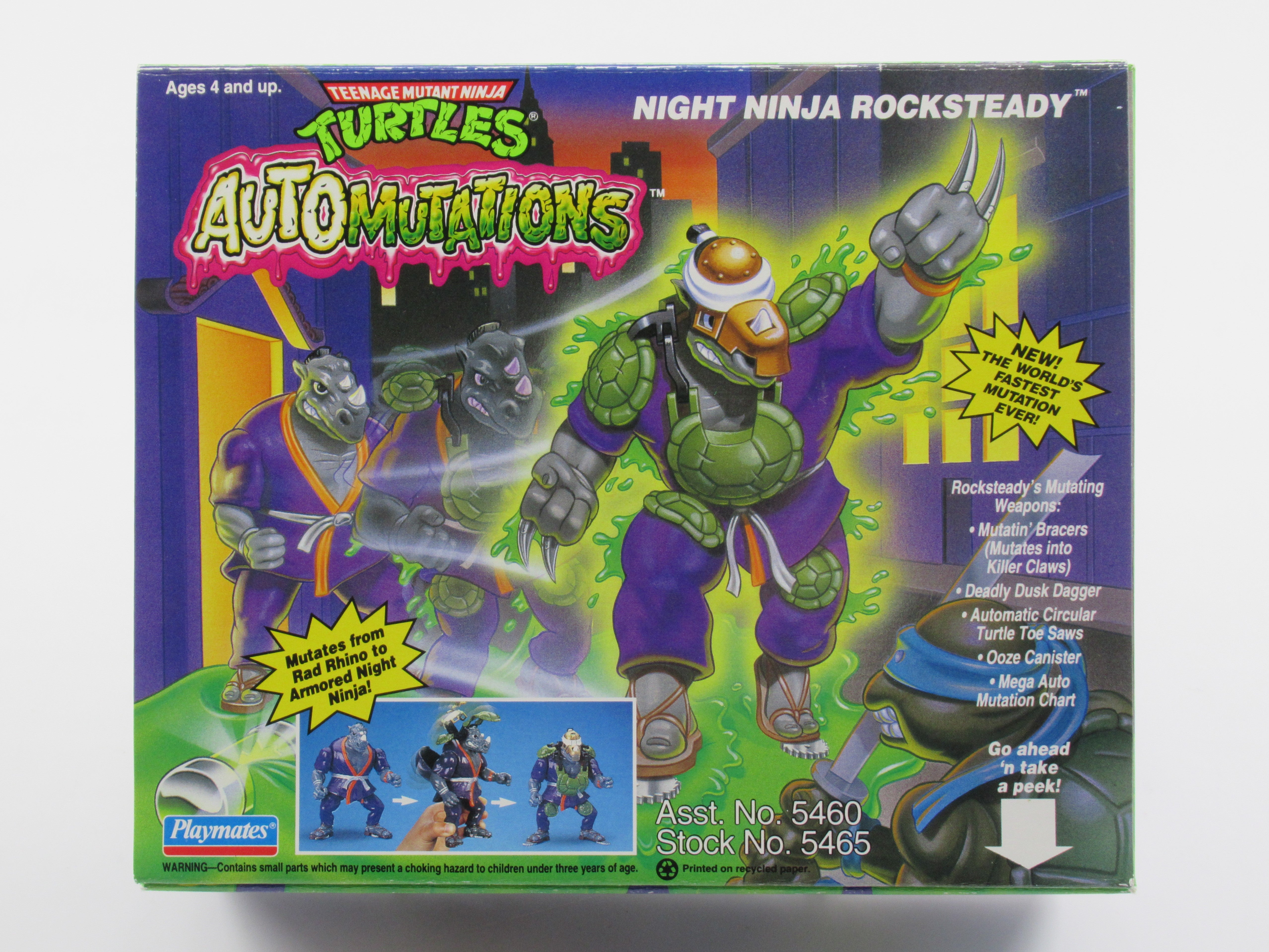 Teenage Mutant Ninja Turtles Night Ninja Rocksteady Automutations 4.5" Figure TMNTs - Playmates (1993)